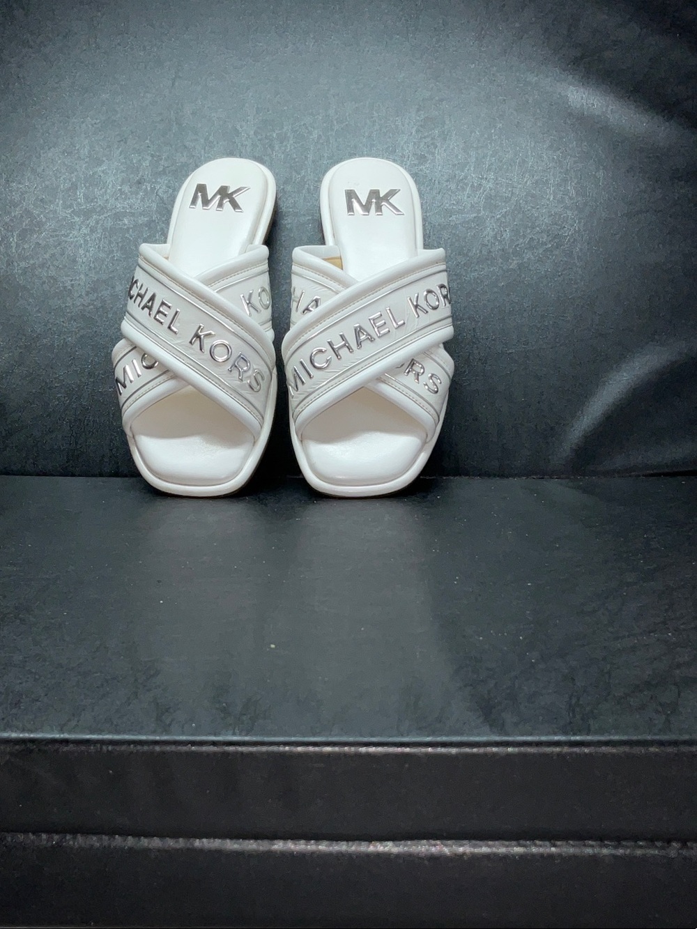 Michael Kors Kids White Crisscross Logo Slide Sandals